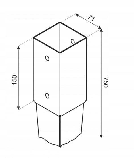 Søjlebase, hammeranker 70x70x750 mm