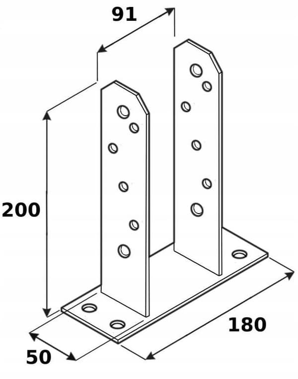 Stolpefod skruet fast i beton, galvaniseret, 91x200 mm