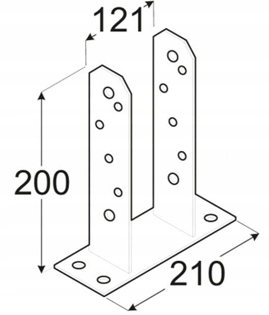 Stolpefod skruet fast i beton, galvaniseret, 121x200 mm