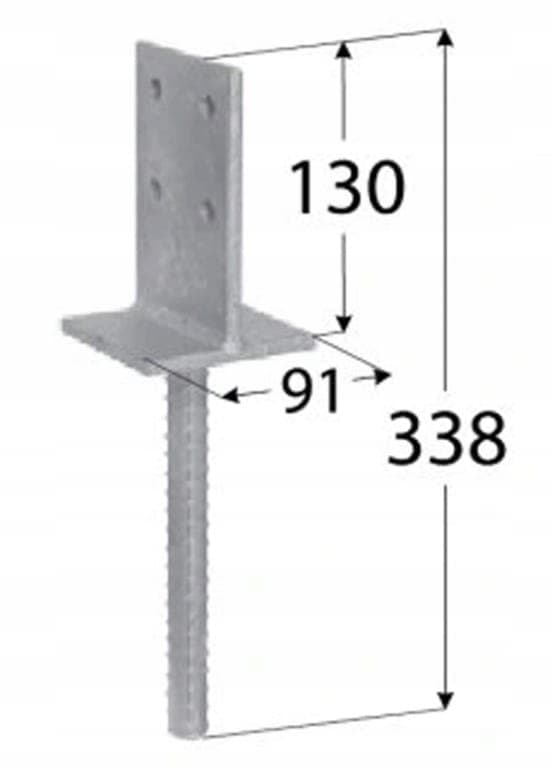 Indbygget søjlefod til indbygning i væg 90x338mm