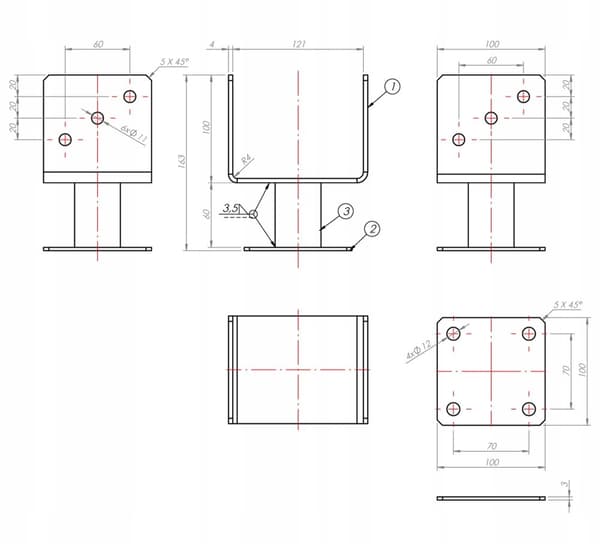 Justerbar stolpebase 121x121x163mm galvaniseret