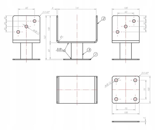 Stolpefod skruet fast til beton 141x141x163mm