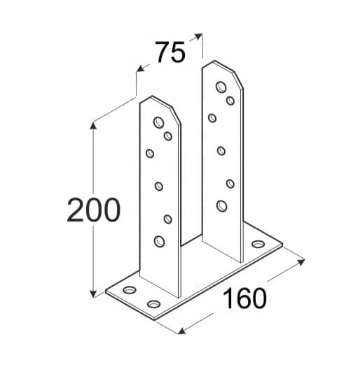 Stolpefod skruet fast i beton, galvaniseret, 75x200 mm