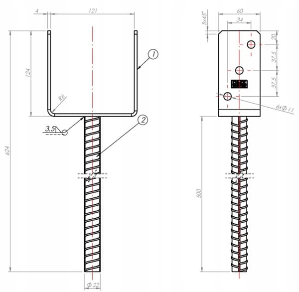 Stolpebas galvaniserad ankare 121x624x124mm