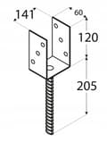 Miniatyrbillede 2 af 2: Stolpefundamentanker 141x120mm M18 til indstøbning