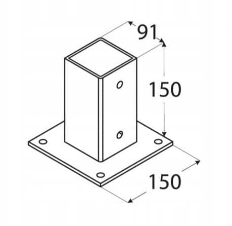 Stolpefod skruet fast til beton 91x150x2mm galvaniseret