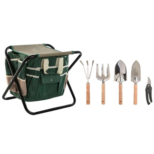 Garden tool kit Home ESPRIT Black Green Silver Natural Polyester Aluminium 7 Pieces