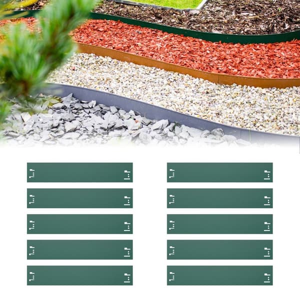 10 kpl:n setti Alennusreuna metalli 13,5cm x 120cm | Puutarhan raja | Ruohoreunus, väri: vihreä
