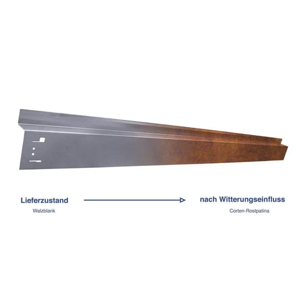 Bedafgrænsning med hjulkasse cortenstål, bedkant - Endestykke, 1130 x 40 x 0,9 mm