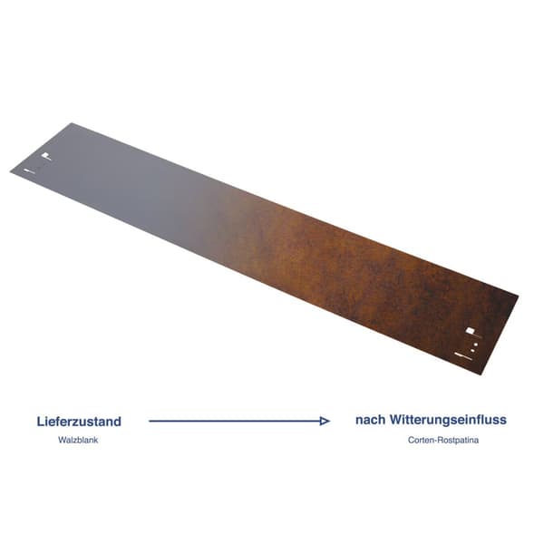 Bedafgrænsning cortenstål 70 cm lang, 13,5 - 18,5 cm høj, bedkant - varmgalvaniseret stål, 10 stk, Bred:18.5 cm