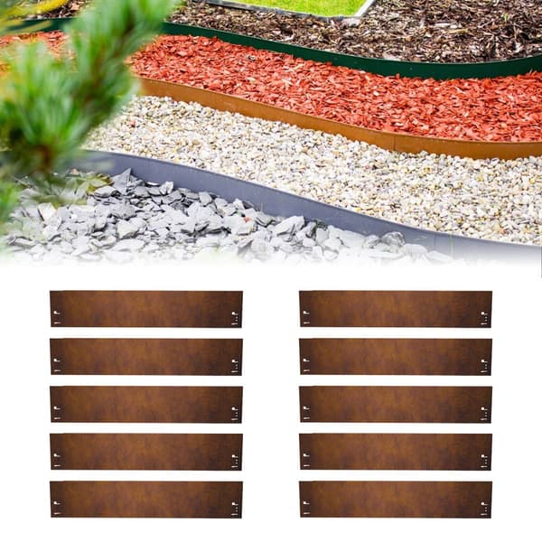 Bedafgrænsning cortenstål 70 cm lang, 13,5 - 18,5 cm høj, bedkant - varmgalvaniseret stål, 10 stk, Bred:18.5 cm