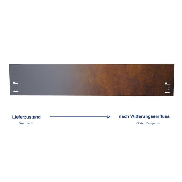 Bedafgrænsning, Græskant, Græskanter, Græsplæne kant, Bedkant cortenstål 120 cm lang, 13,5-18,5 cm høj, varmgalvaniseret stål, 10 stk, Bred:13.5 cm