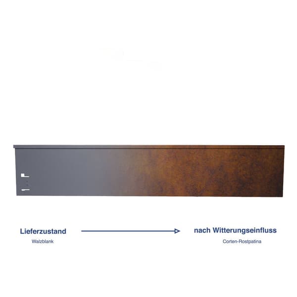 Reuna, Ruohoreuna, Puutarhareuna, Reunalevy, Teräsreuna, Reunatuki Corten-teräs 113 cm pitkä, 13,5 18,5 cm korkea Päätykappale, Leveys: 13,5 cm