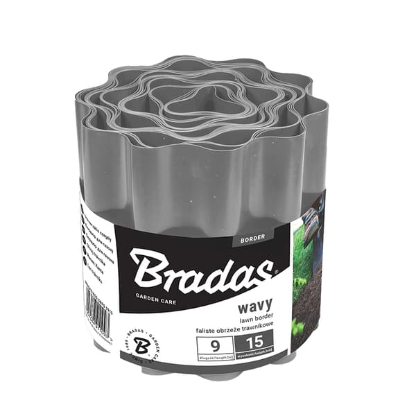 Set med 3 produkter. Plen bølgebrett 9m x 20cm, grå