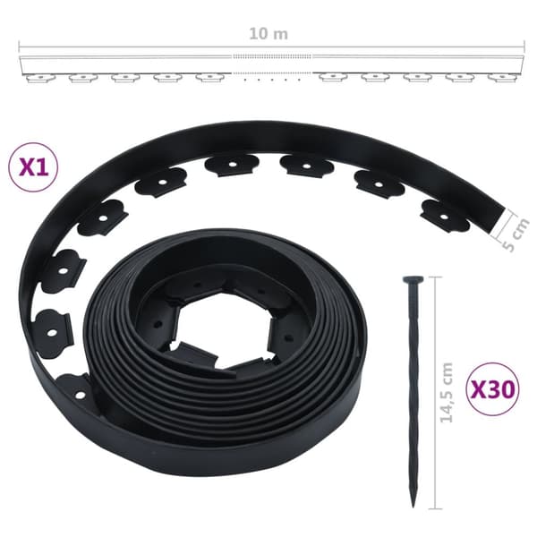 vidaXL Joustava nurmikonreunus 30 tappia 10 m 5 cm -  Puutarhan rajaajat & reunukset