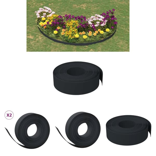 The Living Store græskanter 2 stk. 10 m 15 cm polyethylen sort -  Bedafgrænsning