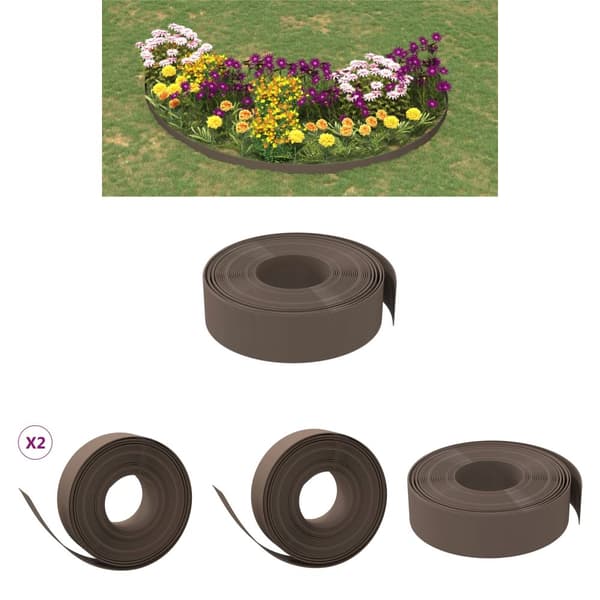 The Living Store græskanter 2 stk. 10 m 15 cm polyethylen brun -  Bedafgrænsning
