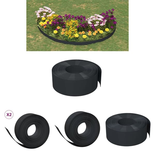The Living Store Rabattkant svart 2 st 10 m 20 cm polyeten -  Trädgårdsramar & kanter