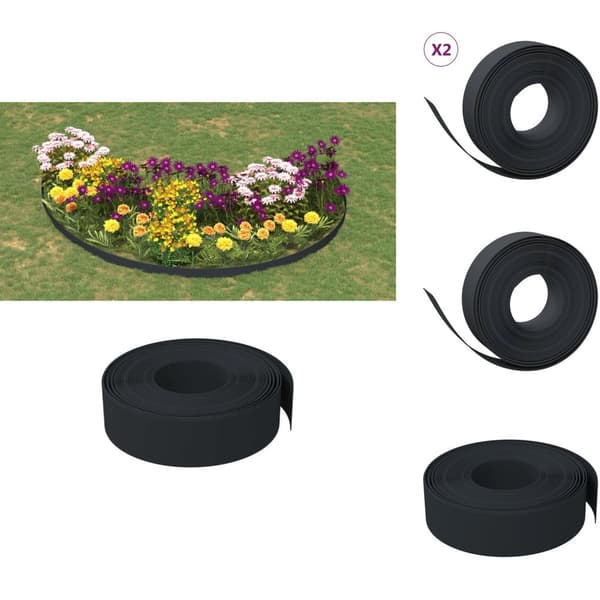 Bedafgrænsning - Living græskanter 2 stk. 10 m 15 cm polyethylen sort
