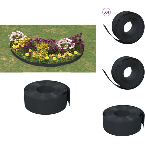 Trädgårdsramar & kanter - Living Rabattkant svart 4 st 10 m 20 cm polyeten