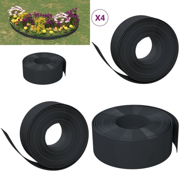 Græskanter 4 stk. 10 m 20 cm polyethylen sort - Græskant - Græskanter - Home & Living
