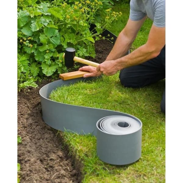 NATURE Havebede - Polyethylen - Tykkelse 3 mm - Grå - H7,5 cm x 10 m