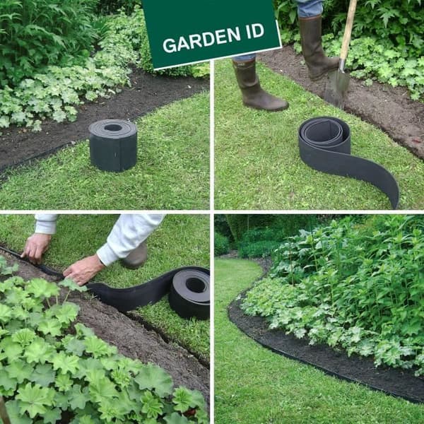 Kierrätetystä kumista valmistettu puutarhareunus - GARDEN ID Eco Border - 5 m K 20 cm - Tuhoutumaton - Joustava, voidaan asentaa suoraan tai kaarevaan
