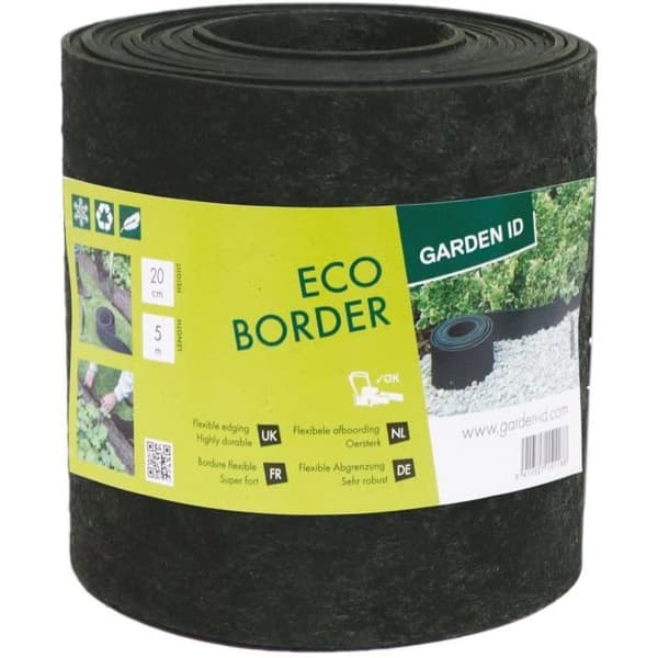 Kierrätetystä kumista valmistettu puutarhareunus - GARDEN ID Eco Border - 5 m K 20 cm - Tuhoutumaton - Joustava, voidaan asentaa suoraan tai kaarevaan