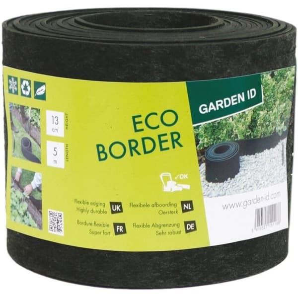 Kierrätetystä kumista valmistettu puutarhareunus - GARDEN ID Eco Border - 5 m K13 cm - Tuhoutumaton - Joustava, voidaan asentaa suoraan tai kaarevaan