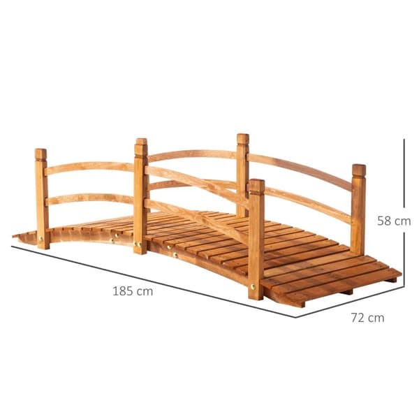 Rootz Garden Bridge - Träbro - Gåbar träspång - Dammbro - Dekorativ bro med räcke - Massivt trä - Orange - 185L x 72W x 58H cm