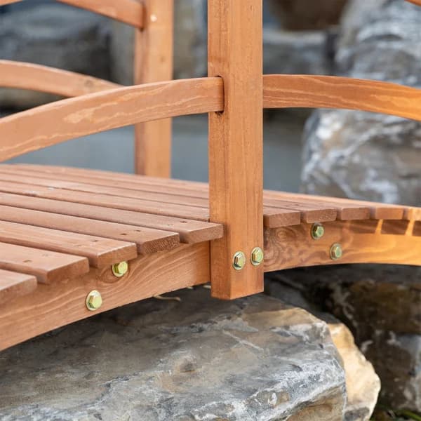 Rootz Garden Bridge - Träbro - Gåbar träspång - Dammbro - Dekorativ bro med räcke - Massivt trä - Orange - 185L x 72W x 58H cm