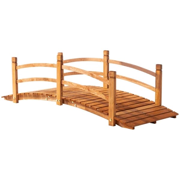 Rootz Garden Bridge - Träbro - Gåbar träspång - Dammbro - Dekorativ bro med räcke - Massivt trä - Orange - 185L x 72W x 58H cm