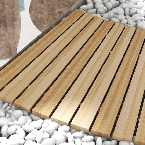 Rootz Garden Path - udendørs brusere - Vejrbestandig - Grantræ - Skridsikker drænmåtte - Grantræ - Naturligt træ - 120 x 47 x 1 cm