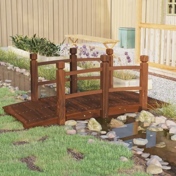 The Living Store havebro med gelænder 150x67x56 cm massivt grantræ - Havebroer