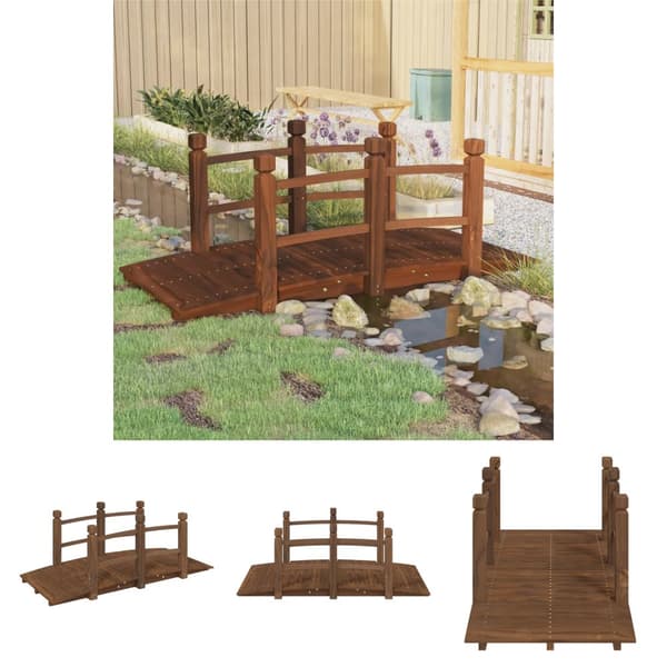 The Living Store havebro med gelænder 150x67x56 cm massivt grantræ -  Havebroer