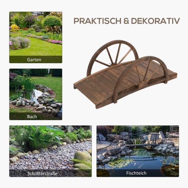 Rootz Garden Bridge - Wood Pond Bridge - Fir Wood Walkway - Stöd 150 kg - Rustik design - 100 cm x 50 cm x 37 cm