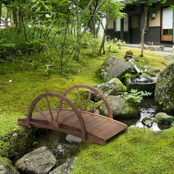 Rootz Garden Bridge - Wood Pond Bridge - Fir Wood Walkway - Stöd 150 kg - Rustik design - 100 cm x 50 cm x 37 cm