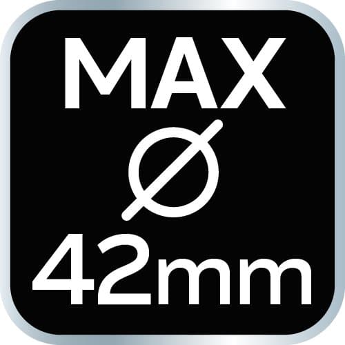 Alasin oksille 670 mm, kantama jopa 42 mm, vaihteisto lisää painevoimaa 40 %.