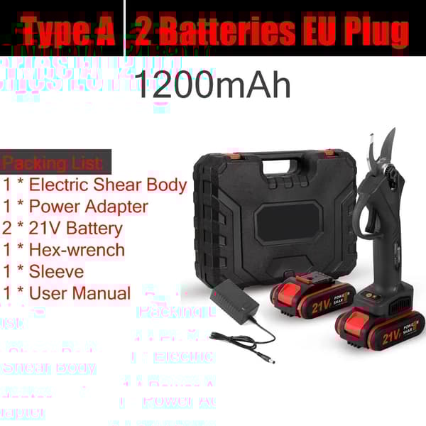21V Trådløs Elektrisk Beskærer, SK5 Stål Klinger, Genopladeligt 1200mAh Batteri,Type A Rød 2 BAT