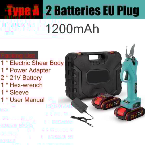 21V Trådløs Elektrisk Beskærer, SK5 Stål Klinger, Genopladeligt 1200mAh Batteri,Type A Rød 2 BAT