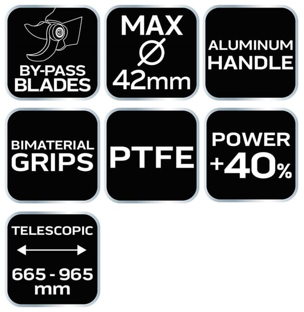 By-pass beskærer 665 mm, rækkevidde op til 42 mm, gear, teleskophåndtag