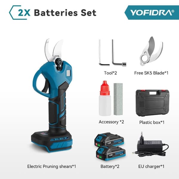 Yofidra Borstlös Elektrisk Beskärningssax 30mm Uppladdningsbar Sax Fruktträd Trädgårdsverktyg(med 2 batterier)
