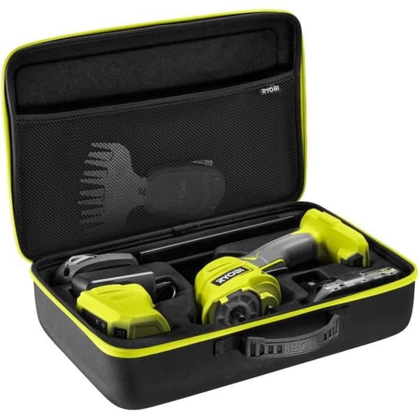 RYOBI - 18 V ONE+ ruohosakset / kasvien muotoilukone - säilytyslaukku + 2,0 Ah akku ja laturi - RY18GSA-120T