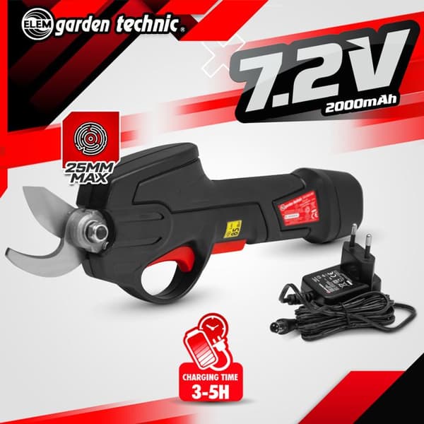 7,2V lithium genopladelig beskæresaks med integreret batteri og oplader - Elem Garden