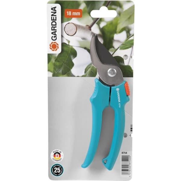 GARDENA Essential beskärningssax – Ø18mm max – Slipade blad i rostfritt stål – Ergohandtag – 25 års garanti