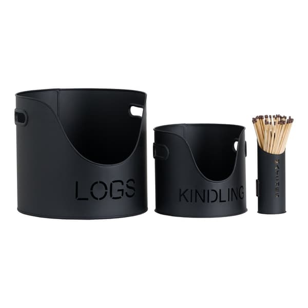 Hill Interiors Three Piece Fire Wood Bucket Set Black One Size