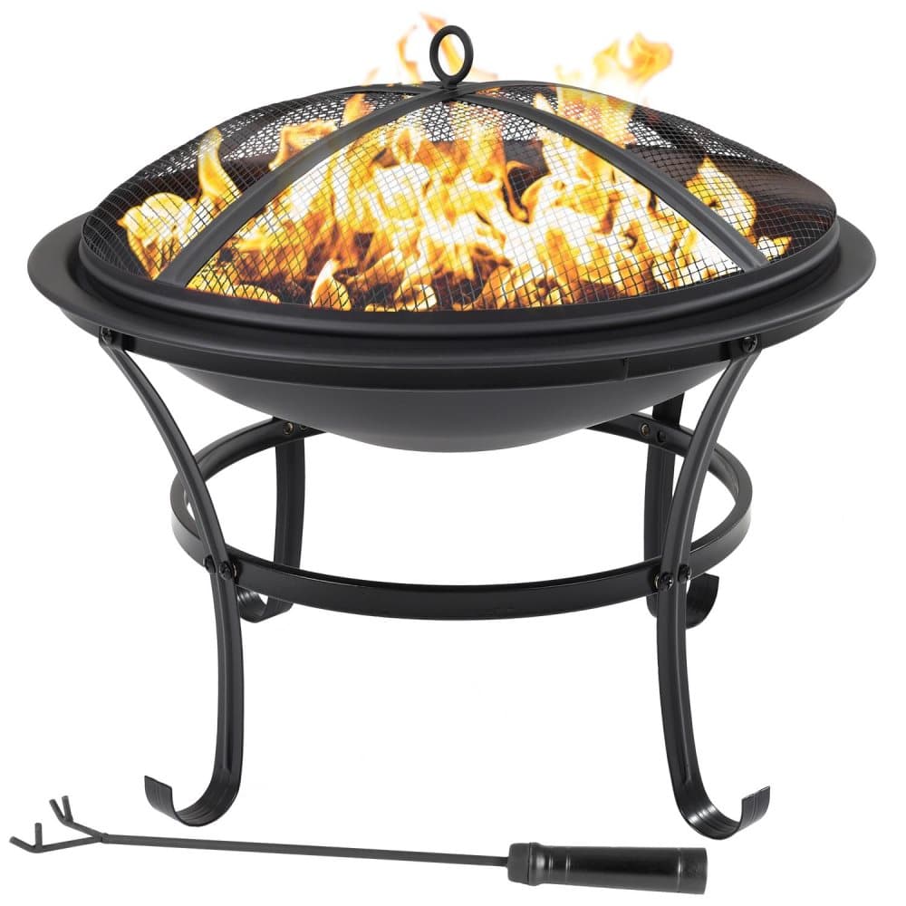 ECD Germany fyrfat med gnistskydd & grill galler, runda Ø 56cm, tillverkad av stål, eldstaden för trädgård och terrass, brand korg med brandvakt