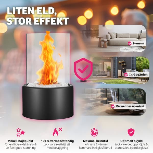 Bordskamin med bioetanol Damine, värmebeständig, 2 brännkammare - svart