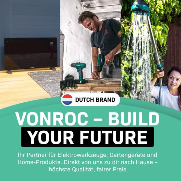 VONROC Slangvagn Start Set 15m – Premium Slang, Justerbart Strålmunstycke och Krananslutning – För Trädgård, Biltvätt och Pool