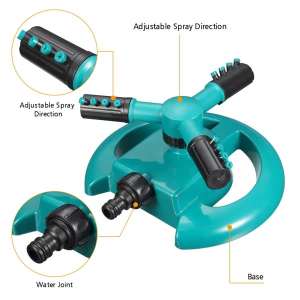 Automatisk trädgårdsgräsmatta vattensprinkler 360 graders 3-arms roterande sprinklersystem